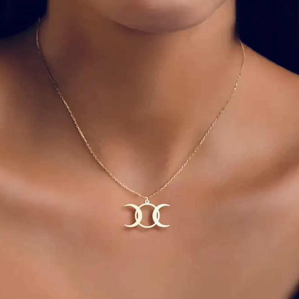 Gold Triple Moon Pendant Necklace